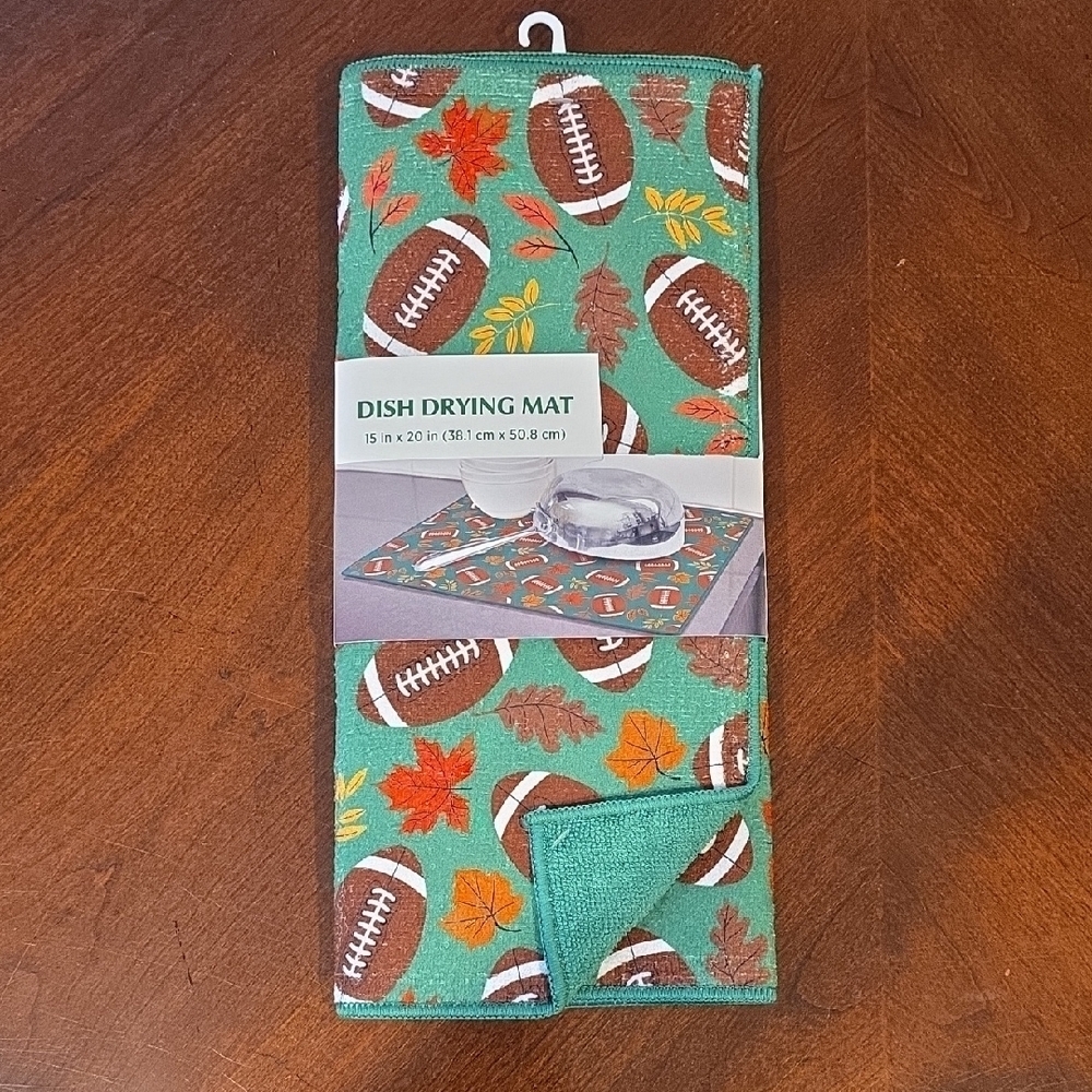 (J25) Football Themed Dish Drying Mat - Green
